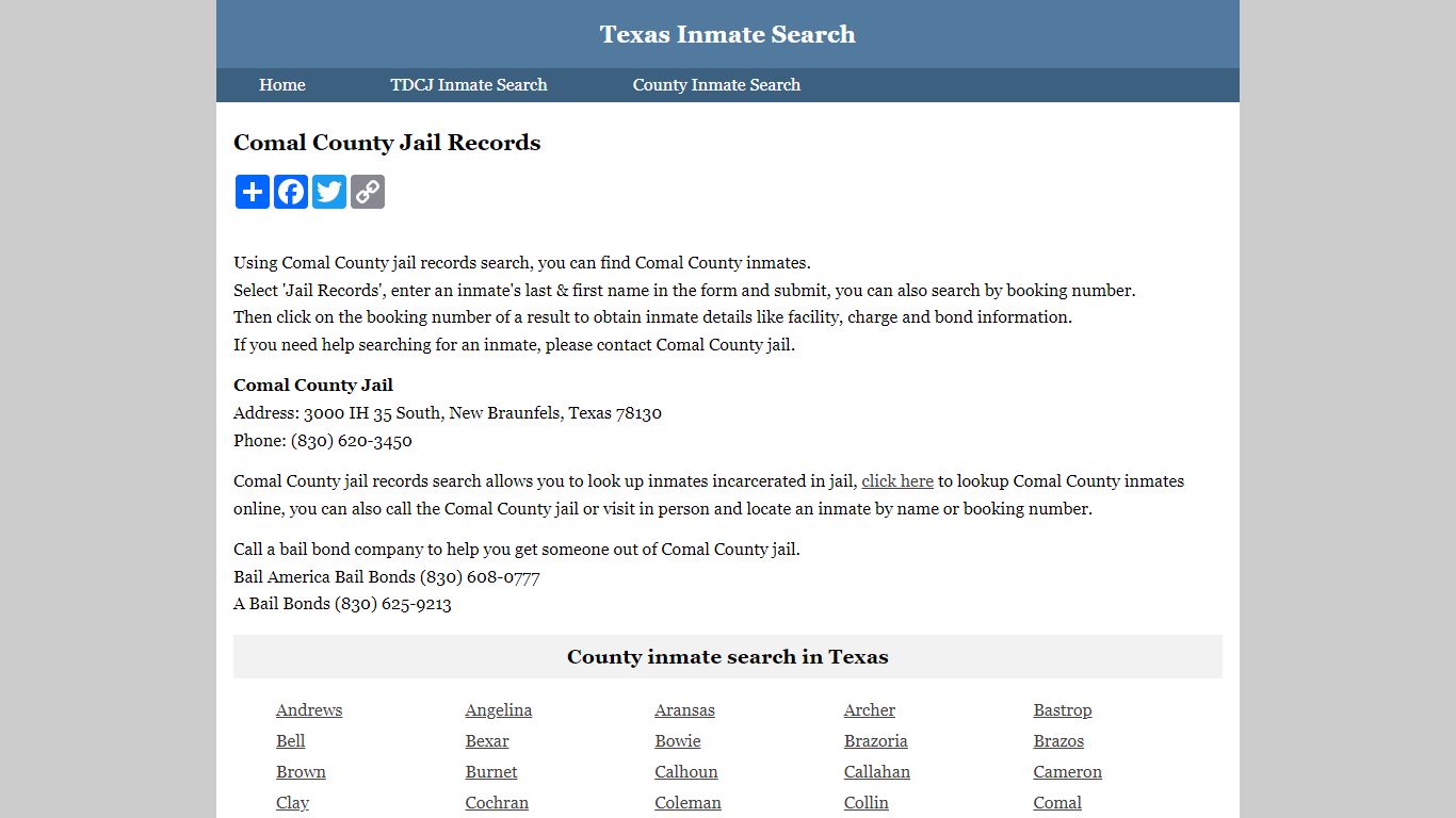 Comal County Jail Records - Texas Inmate Search